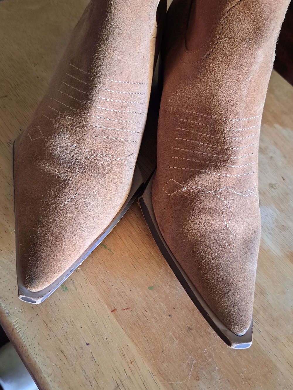 Women's Suede Pointed-Toe Ankle Booties in Tan - Picture 6 of 9